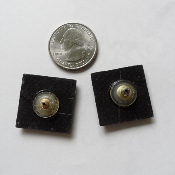 VINTAGE 1980s Purple & Gold Abstract Geometric Square Stud Earrings - Picture 4 of 6